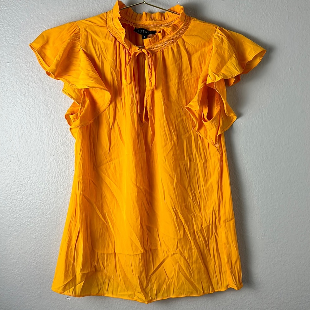 1. State Cap Flutter Sleeve Split V-Neck Front Ti… - image 3